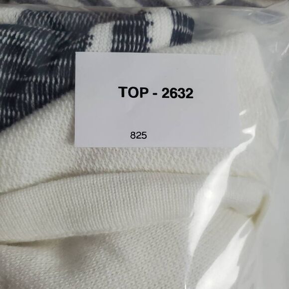 Christopher & Banks Cardigan L White Navy Button Front 100% Cotton Striped - Picture 6 of 6